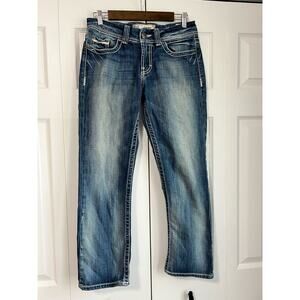BKE Denim Harper Women’s Jeans Size 28R Blue Mid Rise Distressed
